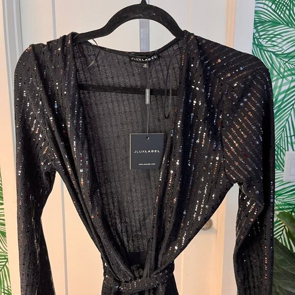 JLUXLABEL Black Sequined Belted Cardigan Medium NWT - Picture 4 of 9